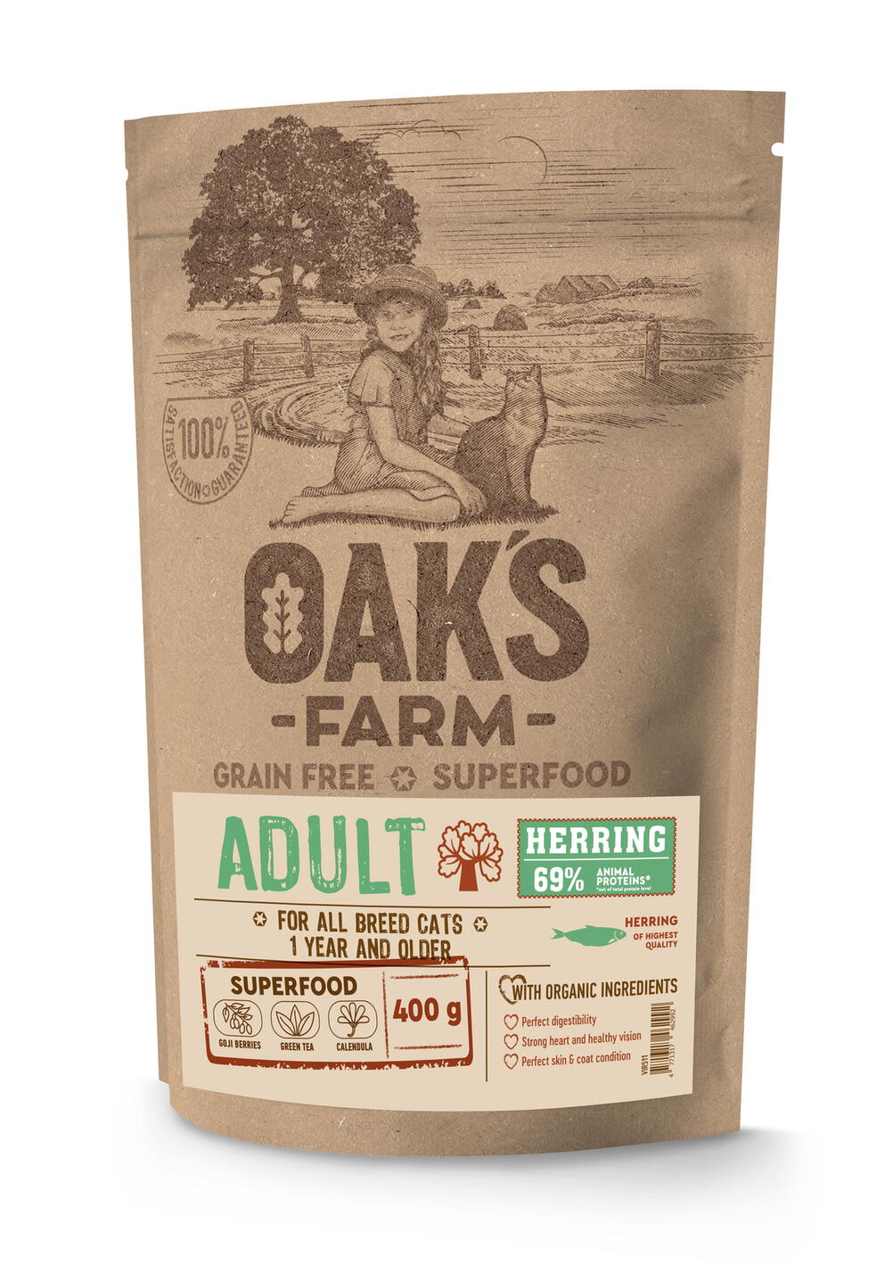 OAK'S FARM Grain Free Herring Adult Cat 400 g