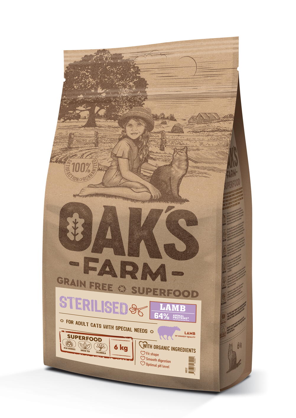 OAK'S FARM Grain Free Lamb Sterilised Adult Cat, 6 kg